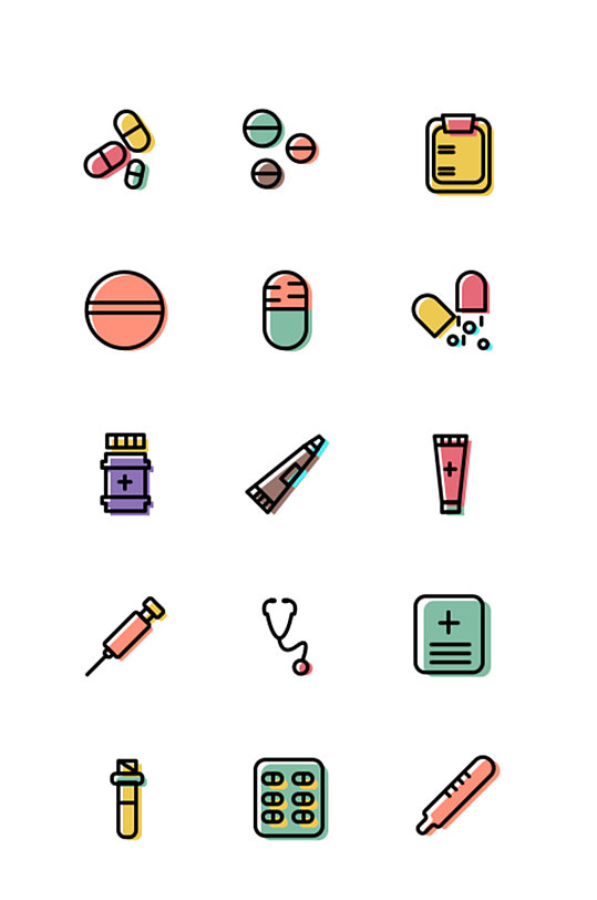 彩色面性医疗用品主题icon图标