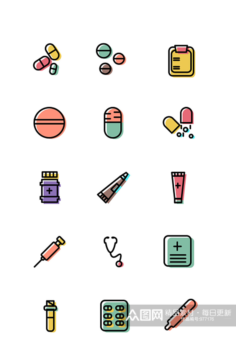 彩色面性医疗用品主题icon图标素材