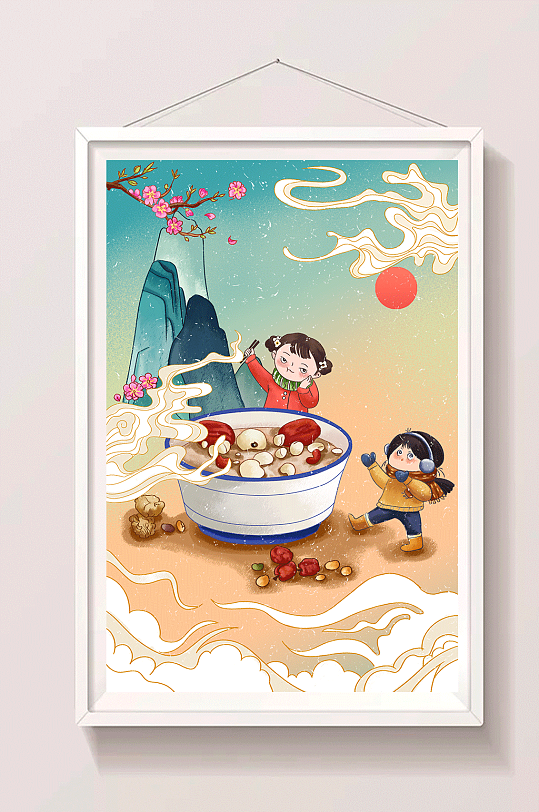 手绘中国节日节气腊八插画海报