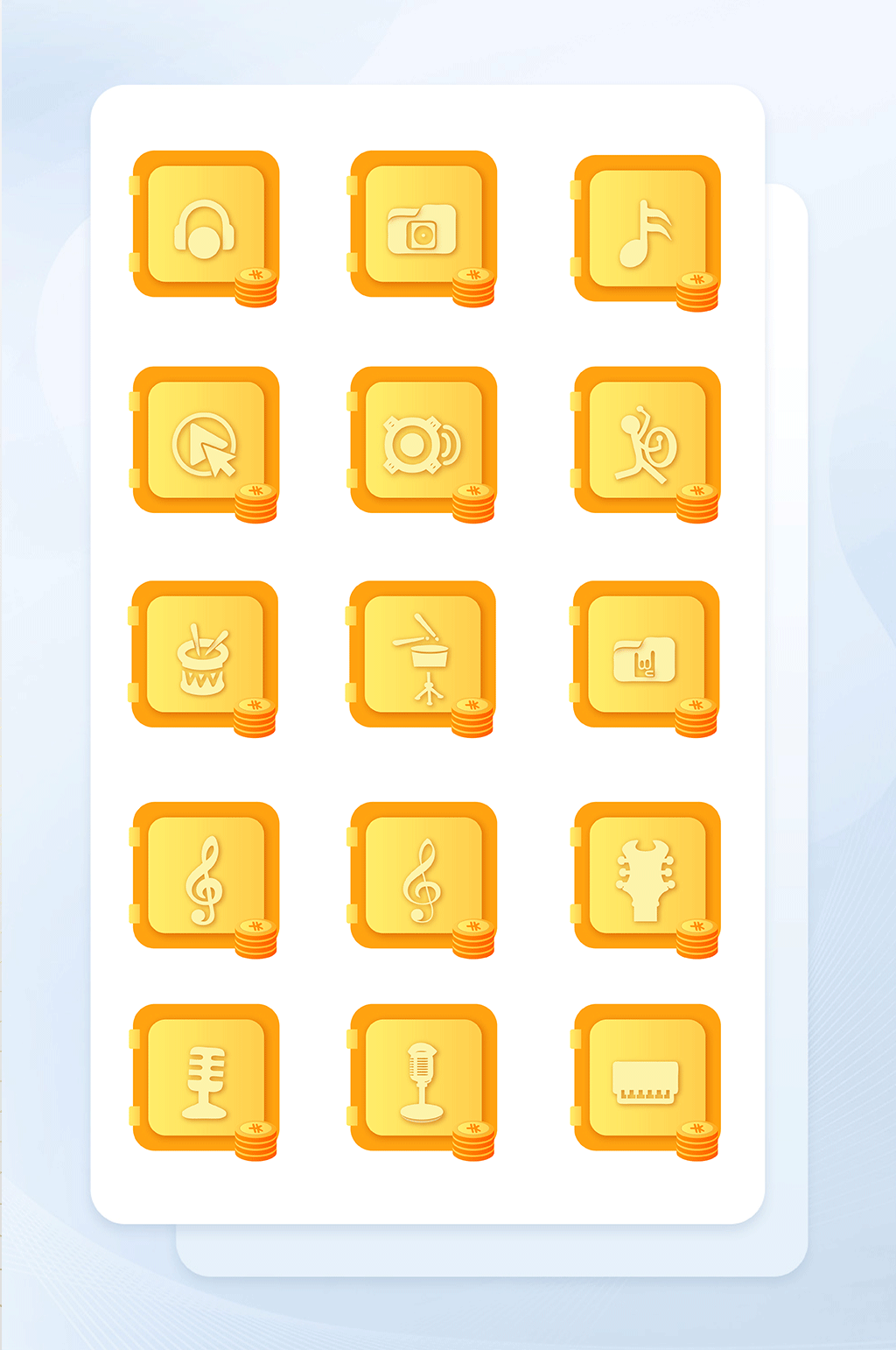 简约金黄色立体化生活图标机应用矢量图标素材