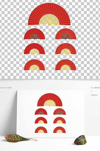中国风新插画海报红色简约折扇素材
