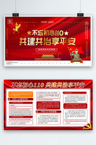 大气红金全国110宣传日宣传内容型展板