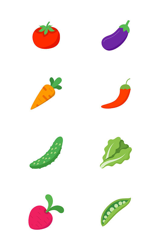 卡通手绘扁平蔬菜拟物图标