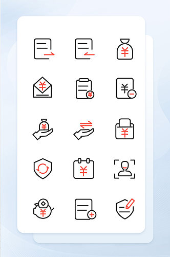 红黑两色线描基金金融图标手机主题UI图标