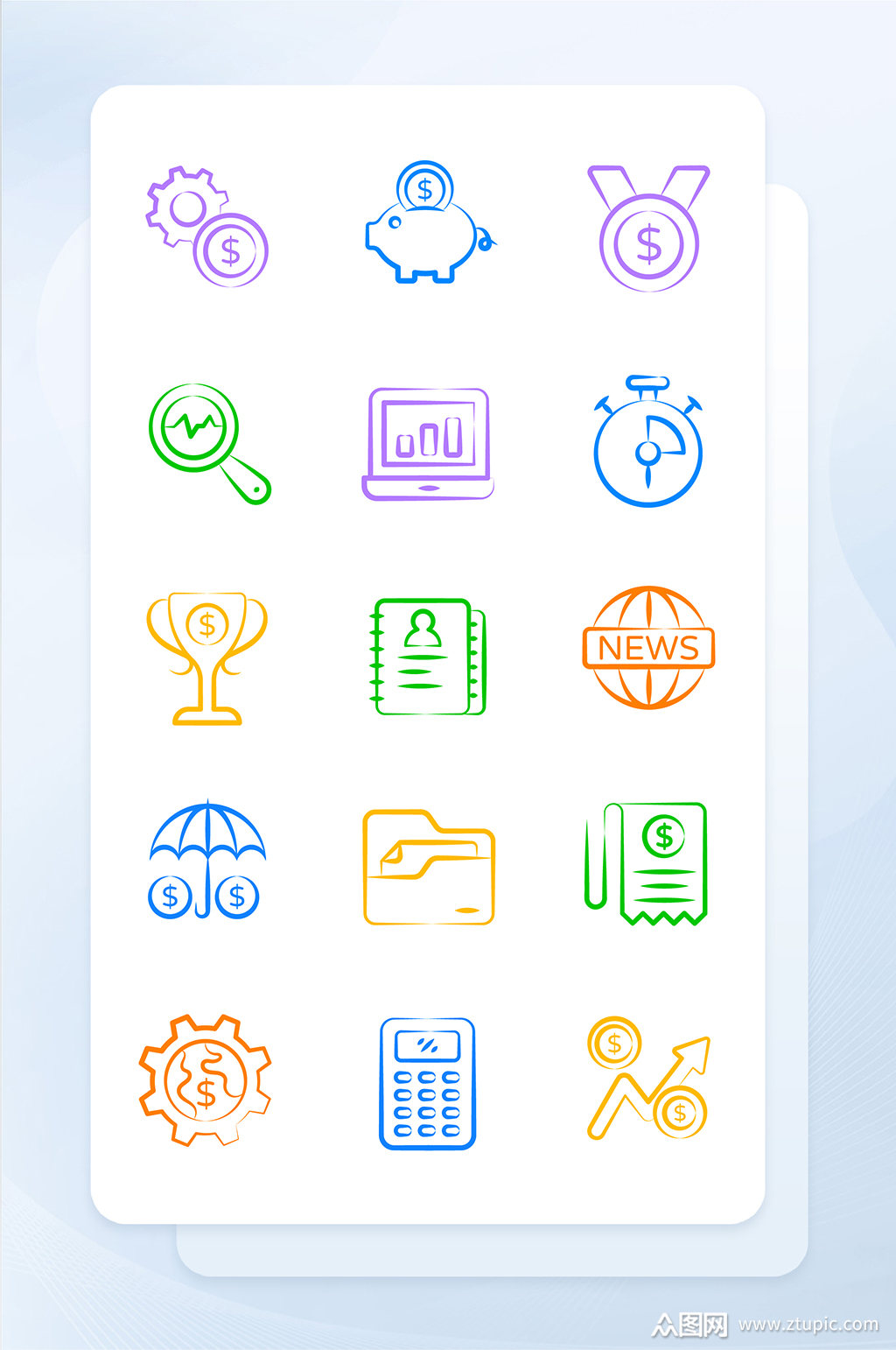 多色金融手绘线性手机主题矢量icon图标