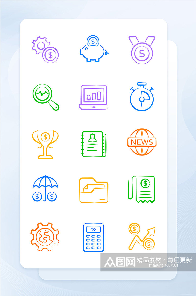 多色金融手绘线性手机主题矢量icon图标素材
