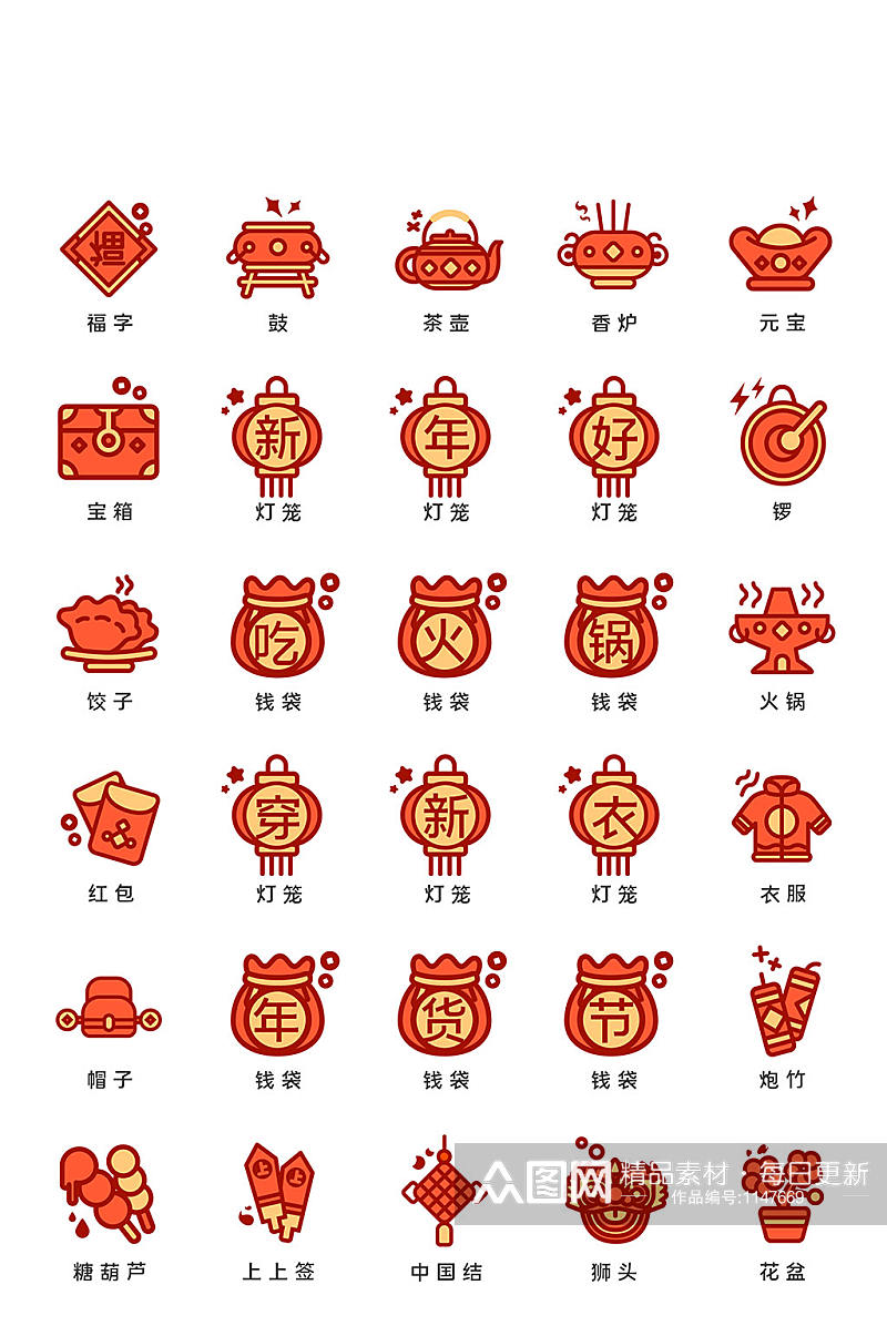 卡通可爱红色春节小程序UI图标icon素材