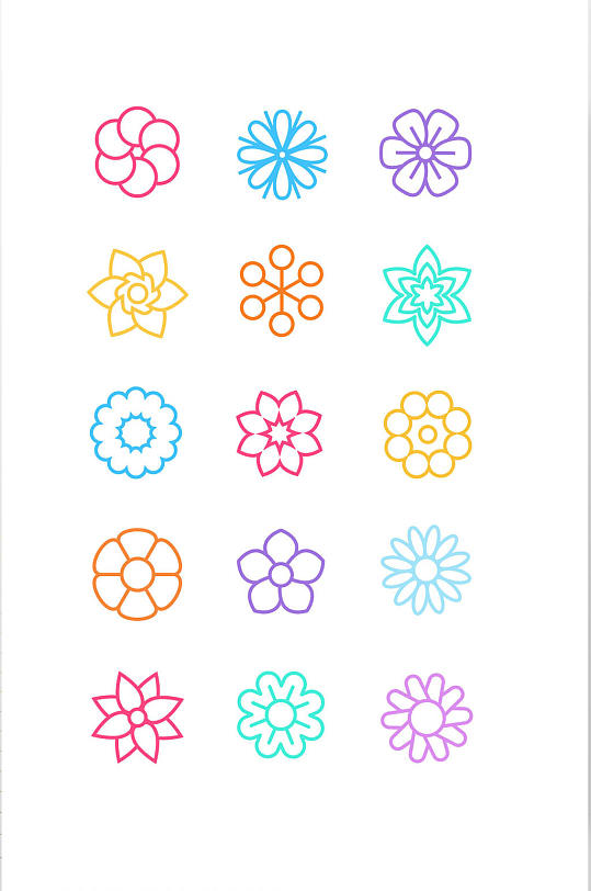 彩色花朵线性矢量icon图标