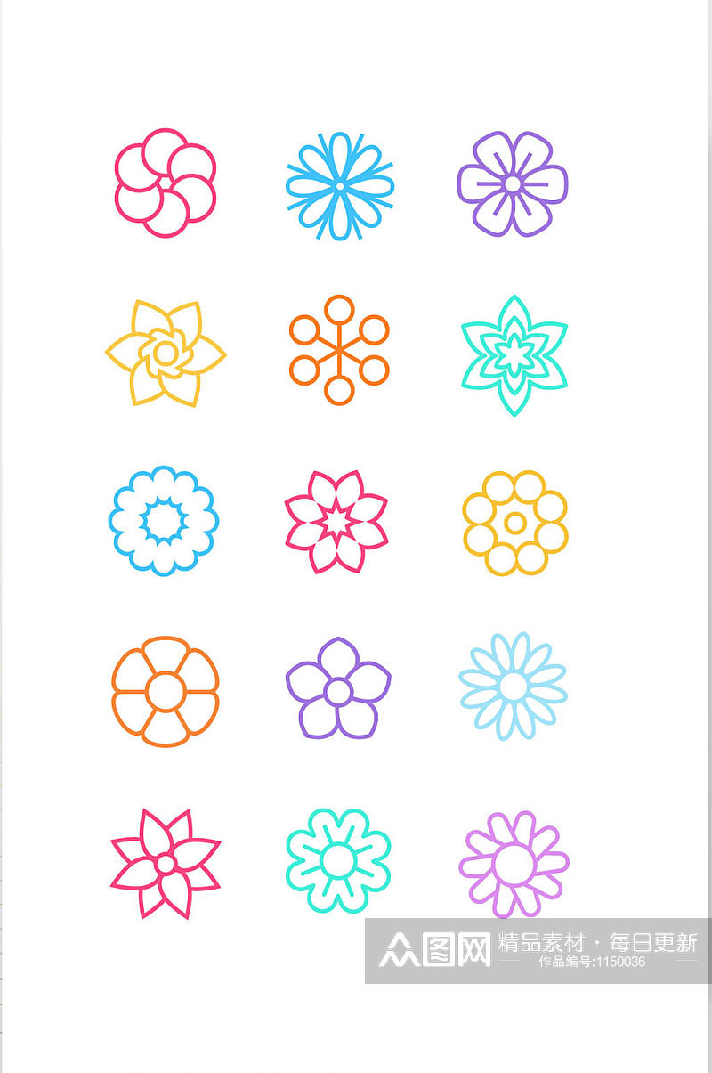 彩色花朵线性矢量icon图标素材
