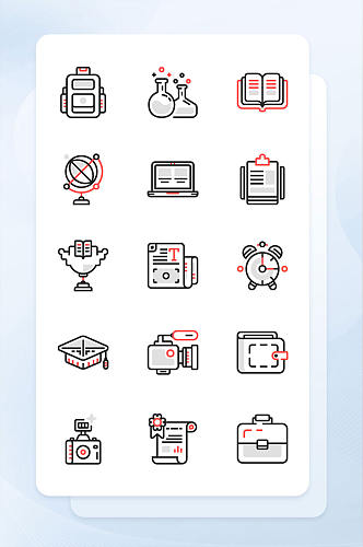 红色线性学习教育类矢量图标