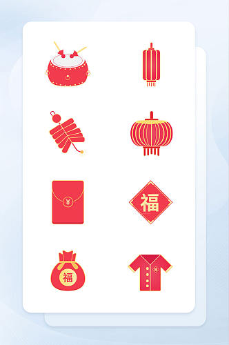 红色新年春节icon图标元素