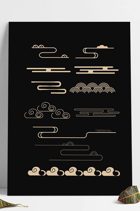 中国风传统线性祥云云纹装饰图案-众图网