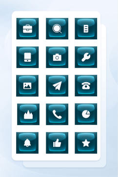 高端蓝色透明玻璃质感图标商务icon图标
