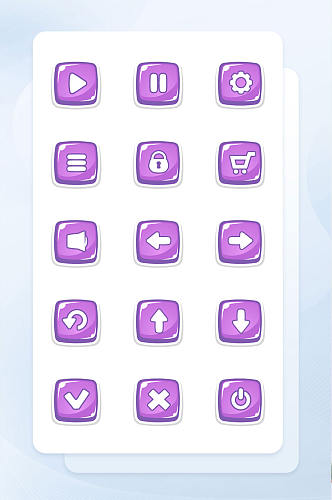 紫色立体游戏按钮图标集