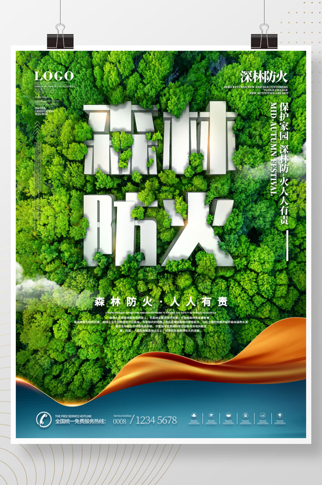 大自然森林防火宣传海报清明祭祀防火宣传海报素材