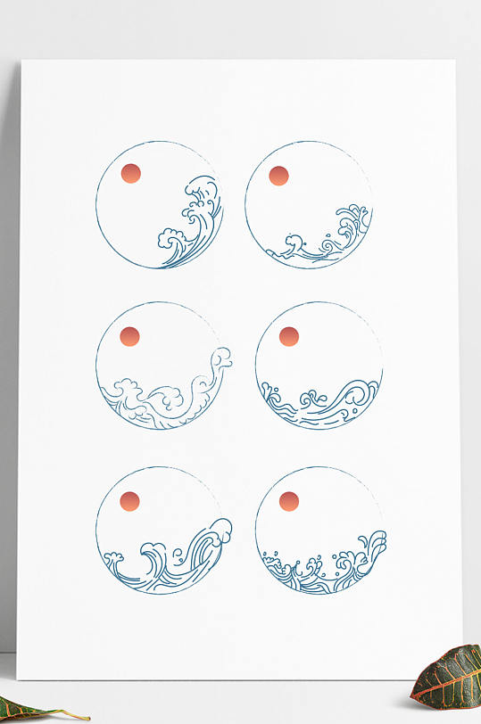中国风浪花线条水纹圆形边框标题框