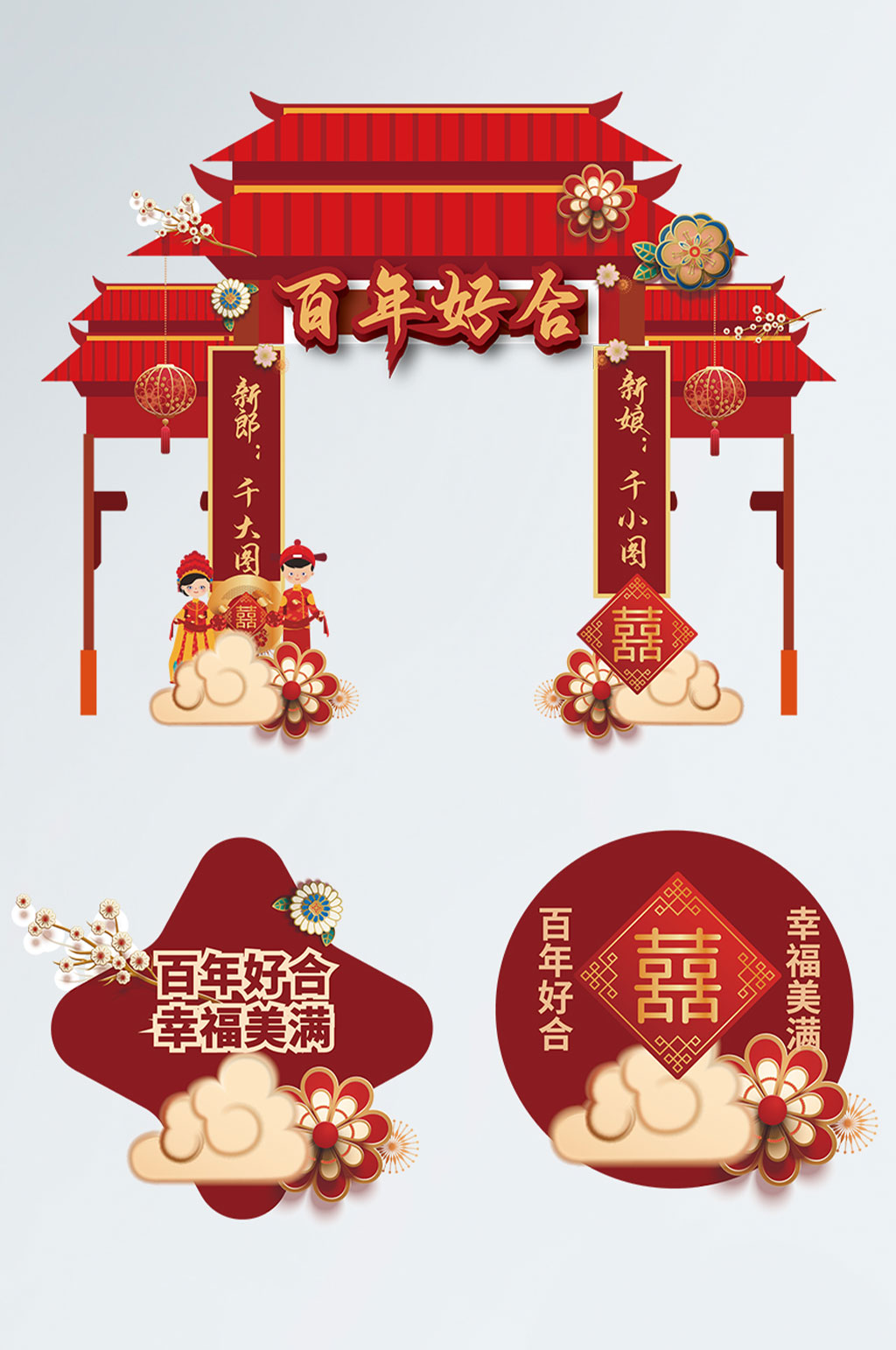 订婚宴喜庆门头地贴素材