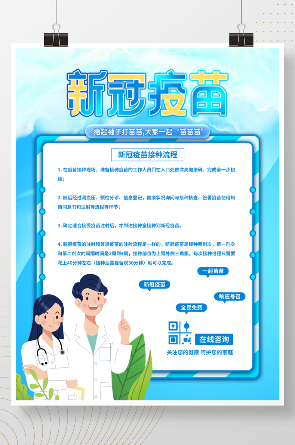 新冠疫苗接种流程步骤海报素材