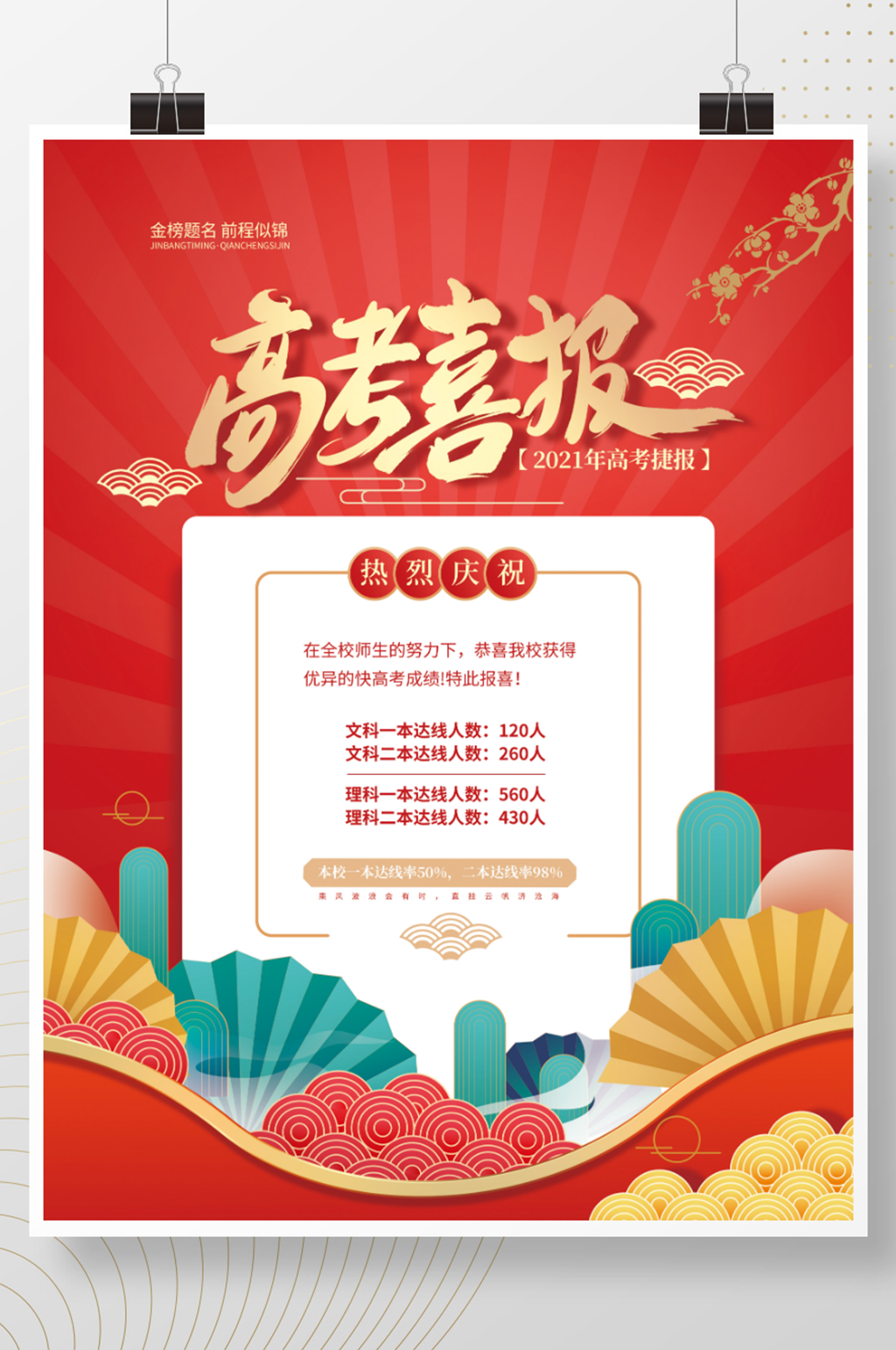 毕业季喜庆简约高考喜报海报素材