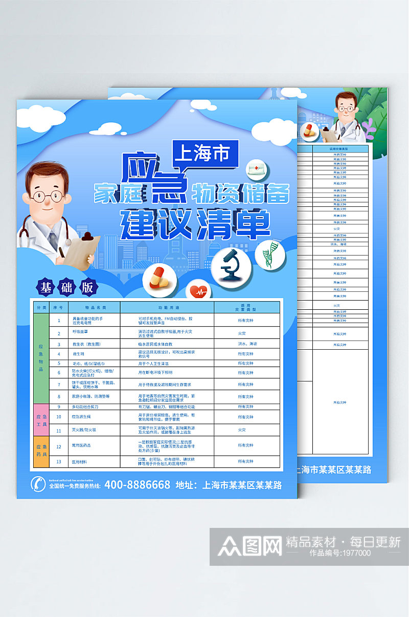 上海灾害预防家庭应急物资储备宣传素材