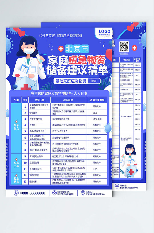 北京灾害预防家庭应急物资储备宣传单