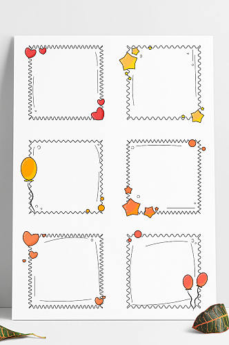 可爱手绘卡通装饰边框星星爱心气球矢量素材