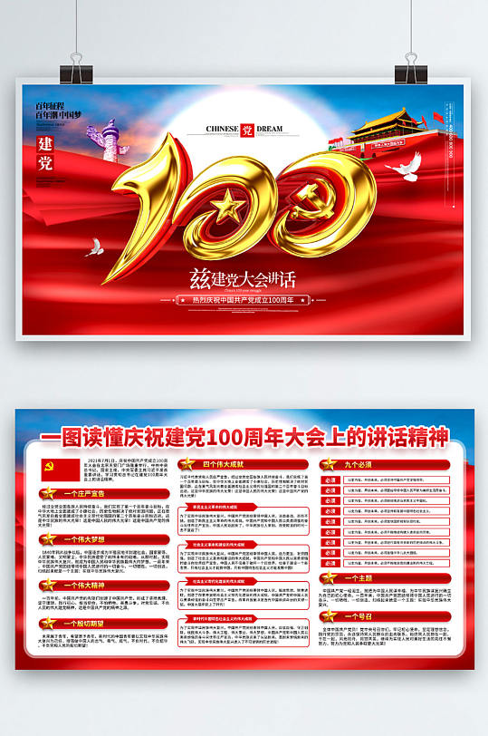 建党100周年大会讲话精神内容展板