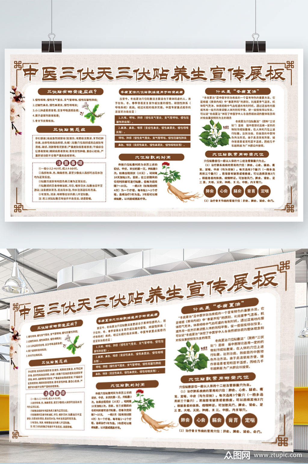 中医医院 中医三伏天三伏贴养生宣传内容型展板素材