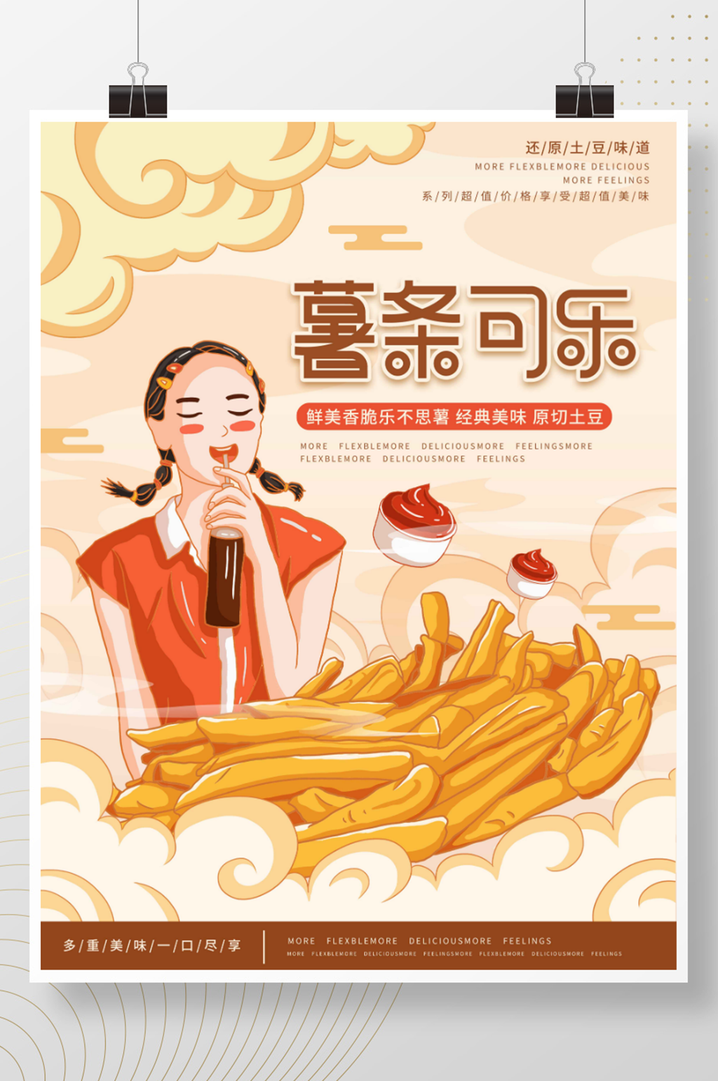 插画标题字中国风国潮薯条可乐海报素材