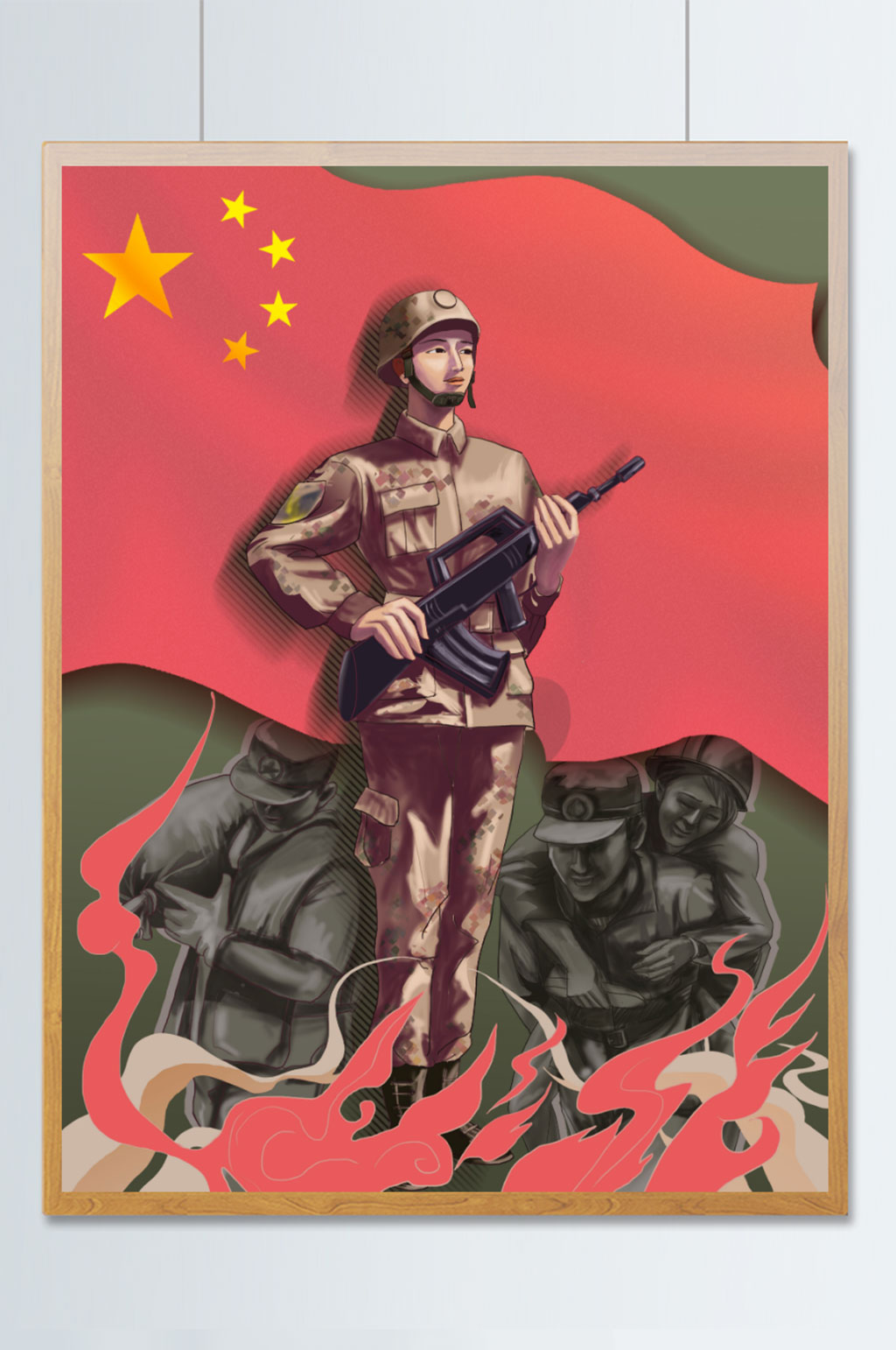 八一建军节军人形象插画素材