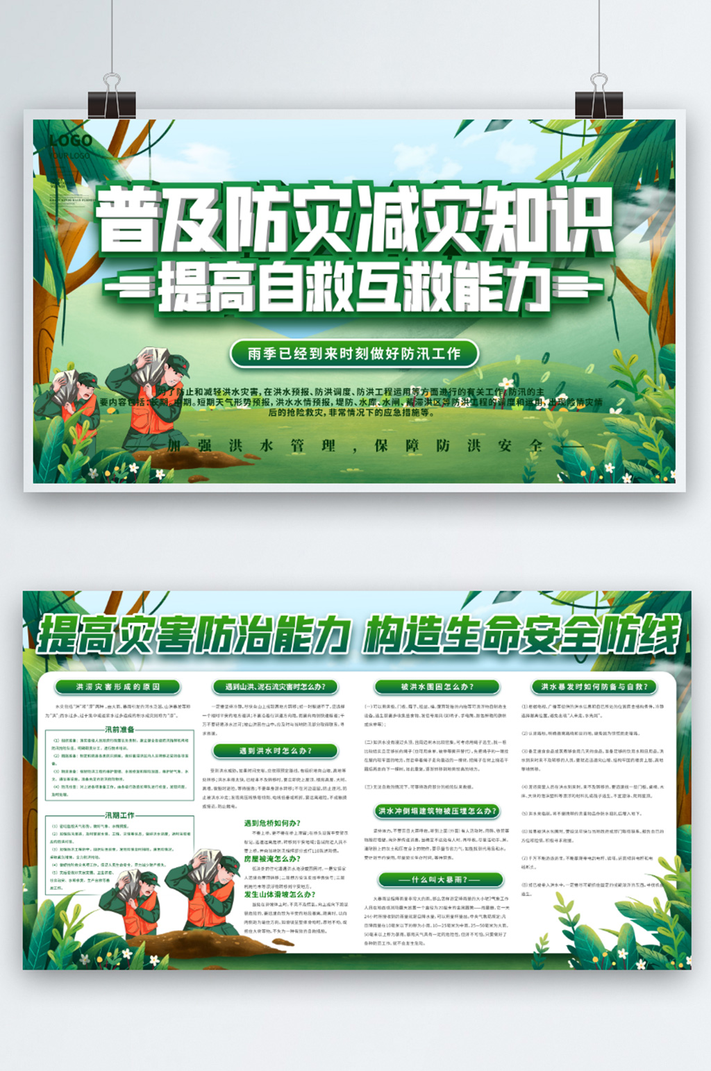 防洪防汛救灾内容型上下一套展板素材