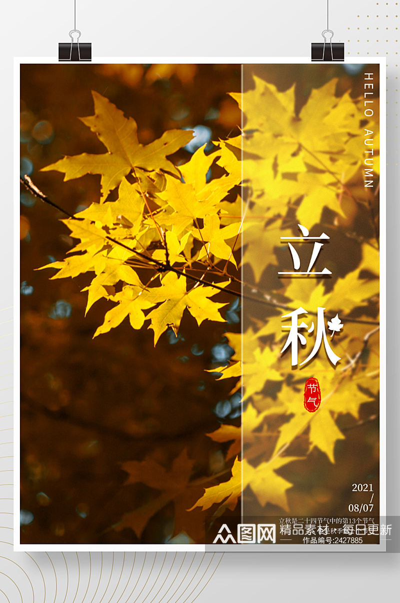 简约二十四节气之立秋节日枫树海报素材