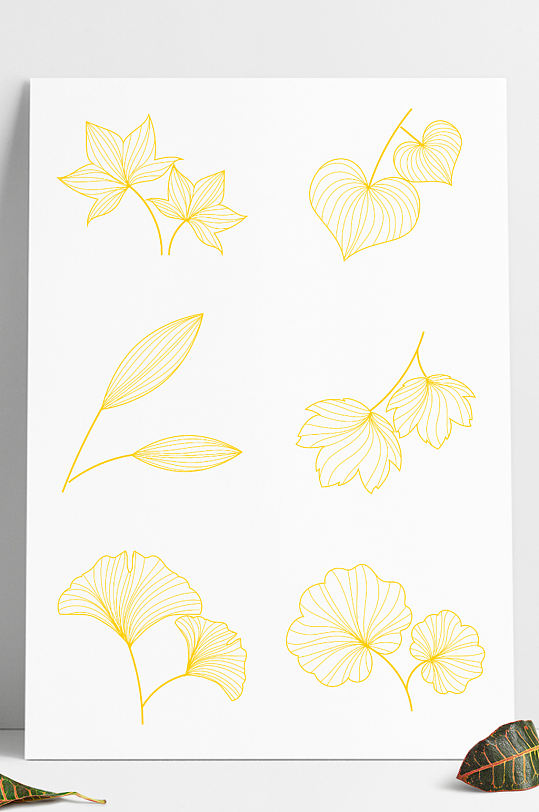 秋季立秋创意金色线条叶子叶片银杏叶枫叶