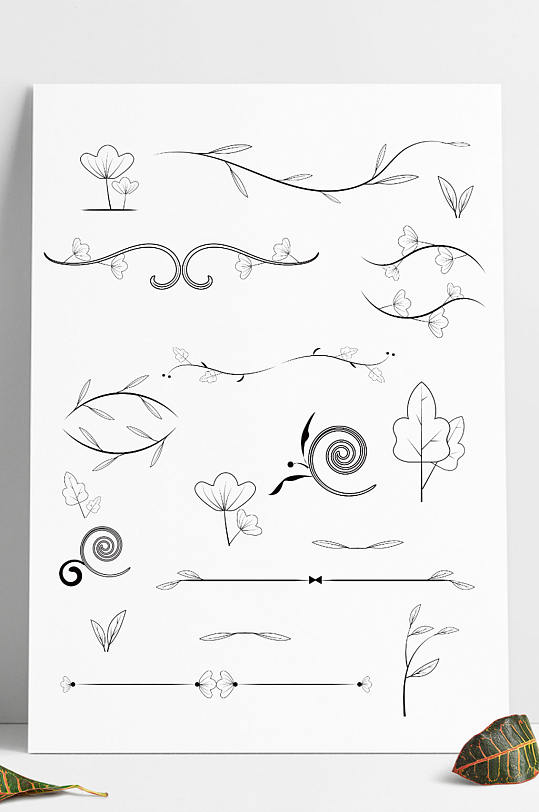 手绘线条装饰图案叶子树叶矢量元素古典花纹