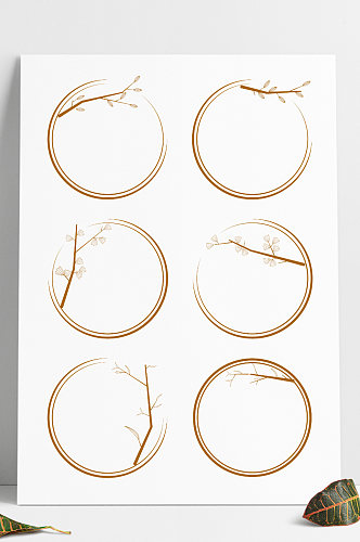 金色线条边框手绘树枝树叶装饰标题框文本框