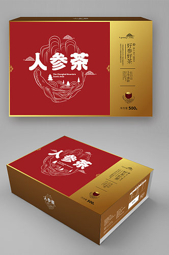 高端中国风人参补品手绘礼品盒包装设计