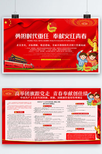 开学季中国共青团团旗团徽规范标准宣传展板