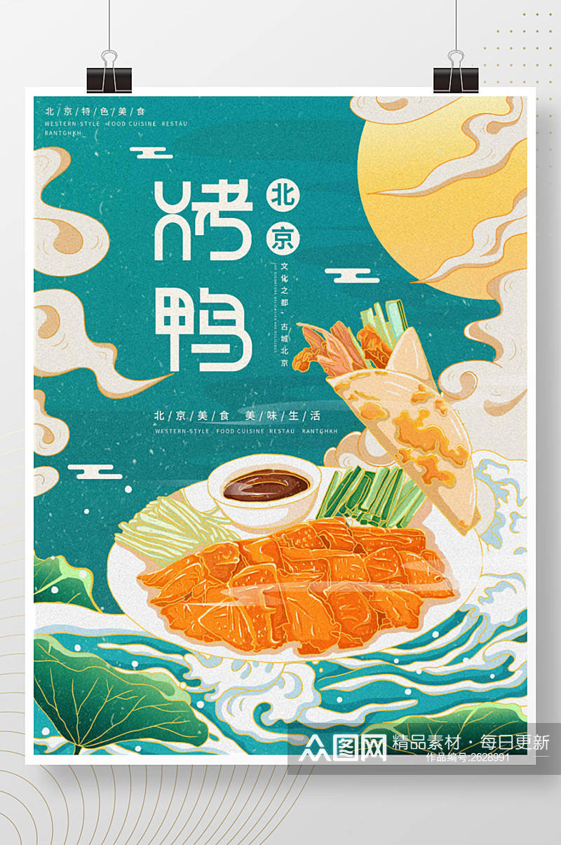 插画标题字中国风北京特色烤鸭海报素材