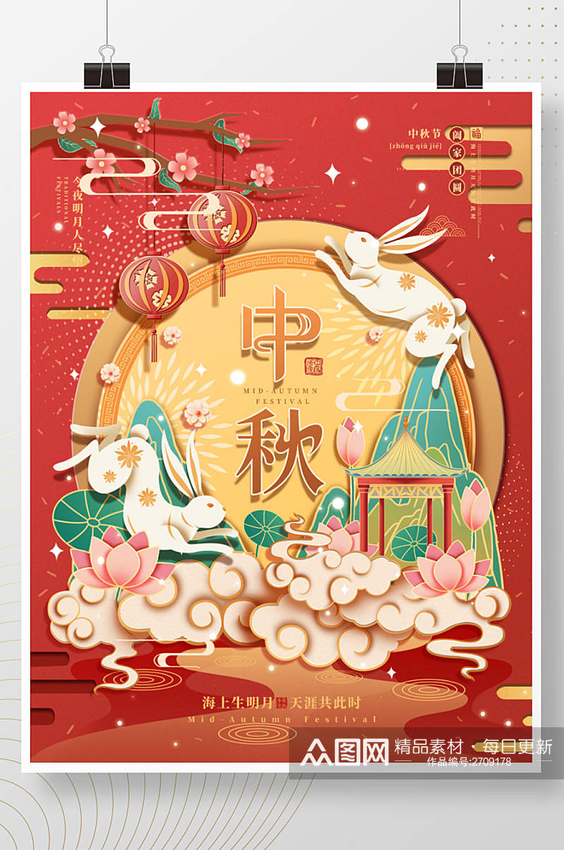 中国风复古中秋剪纸宣传海报素材