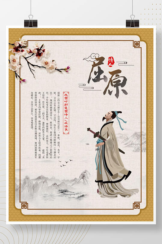 中国风复古名人简介人物介绍海报展板