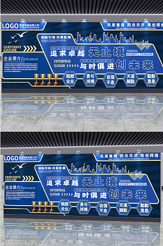 公司口号标语奋斗大气蓝色企业文化墙