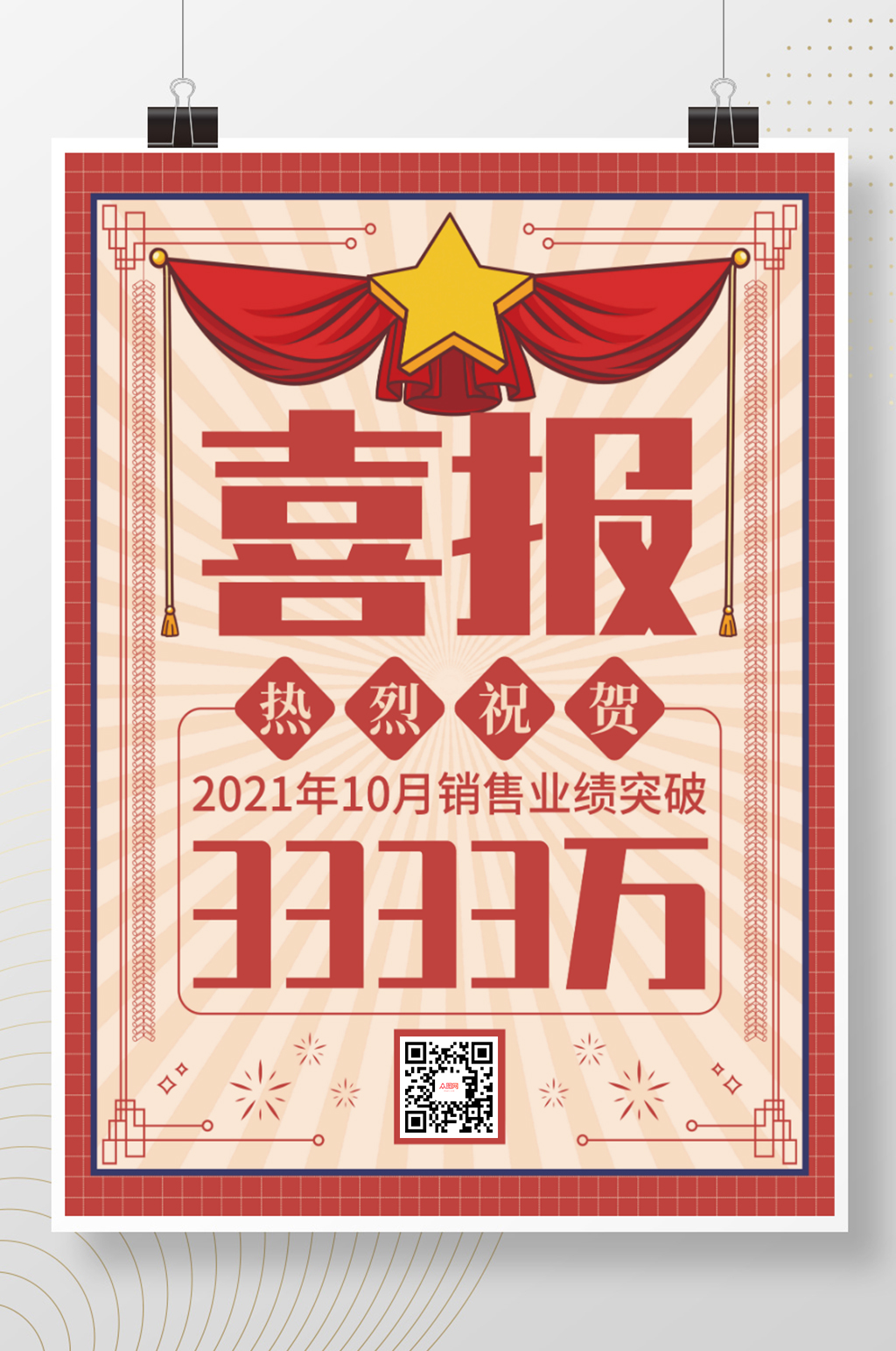 复古微商销售喜报海报素材