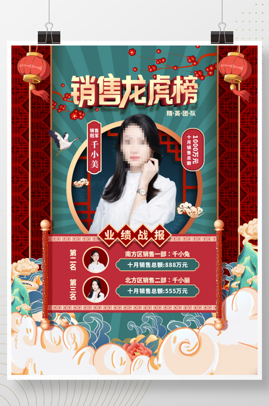 中国风房地产中介销售业绩排行榜龙虎榜海报素材