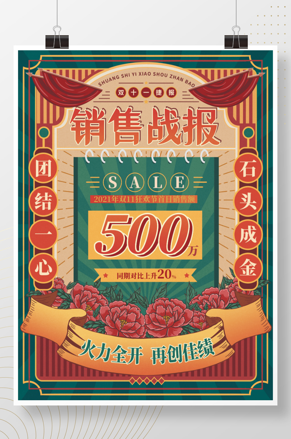 双十一复古喜报海报素材