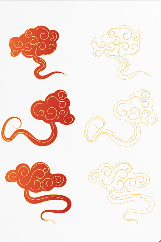 手绘祥云线条装饰图案古典云纹素材