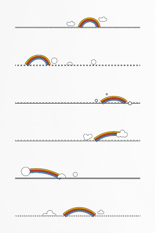 卡通线条手绘云朵彩虹分割线装饰线条