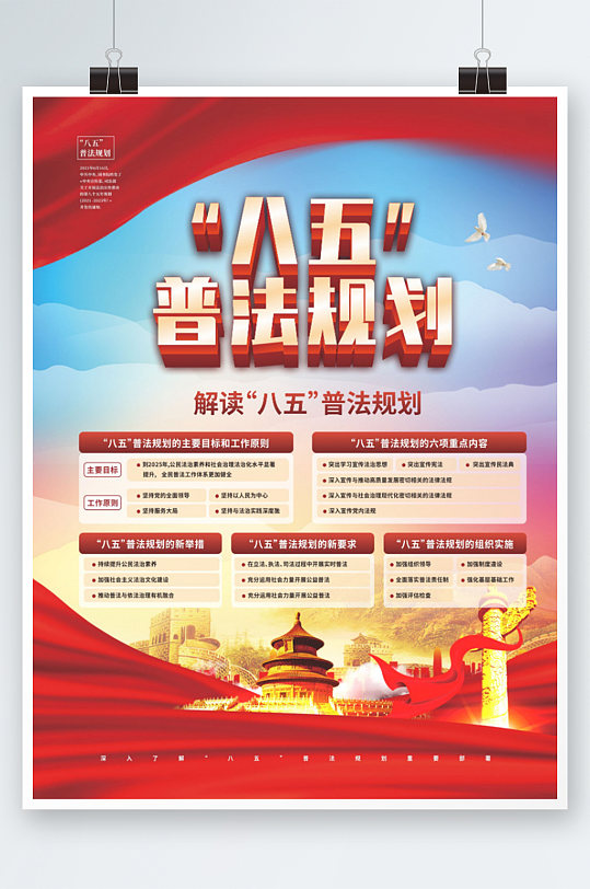 黨建風(fēng)八五普法規(guī)劃宣傳科普海報