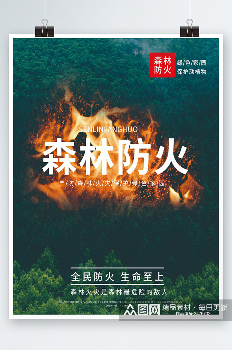 简约森林防火宣传实景公益海报素材