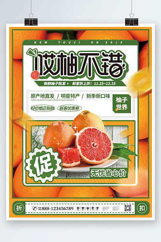 鲜柚子食品水果摄影宣传折扣促销活动海报
