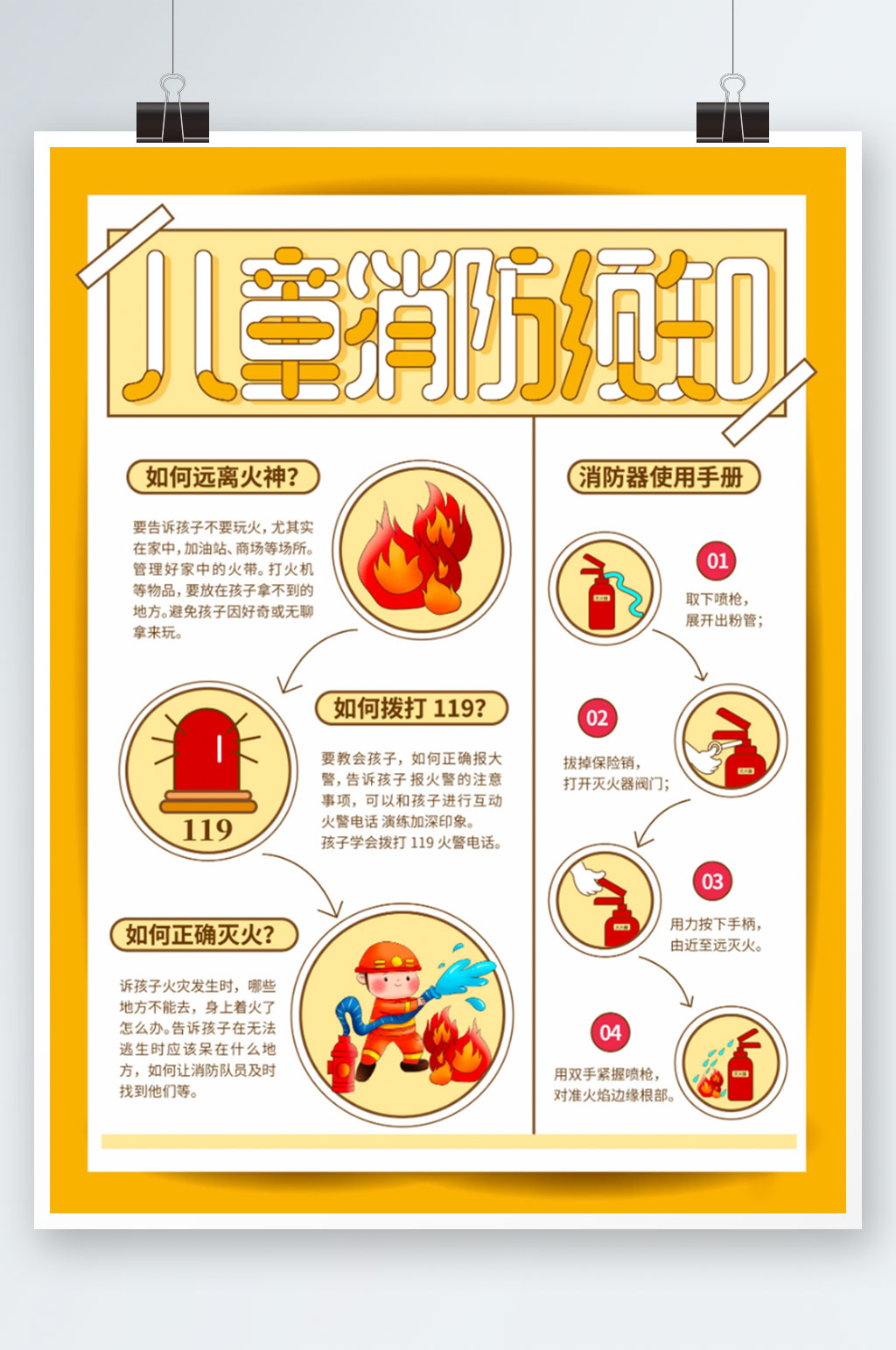儿童假期安全消防须知海报素材